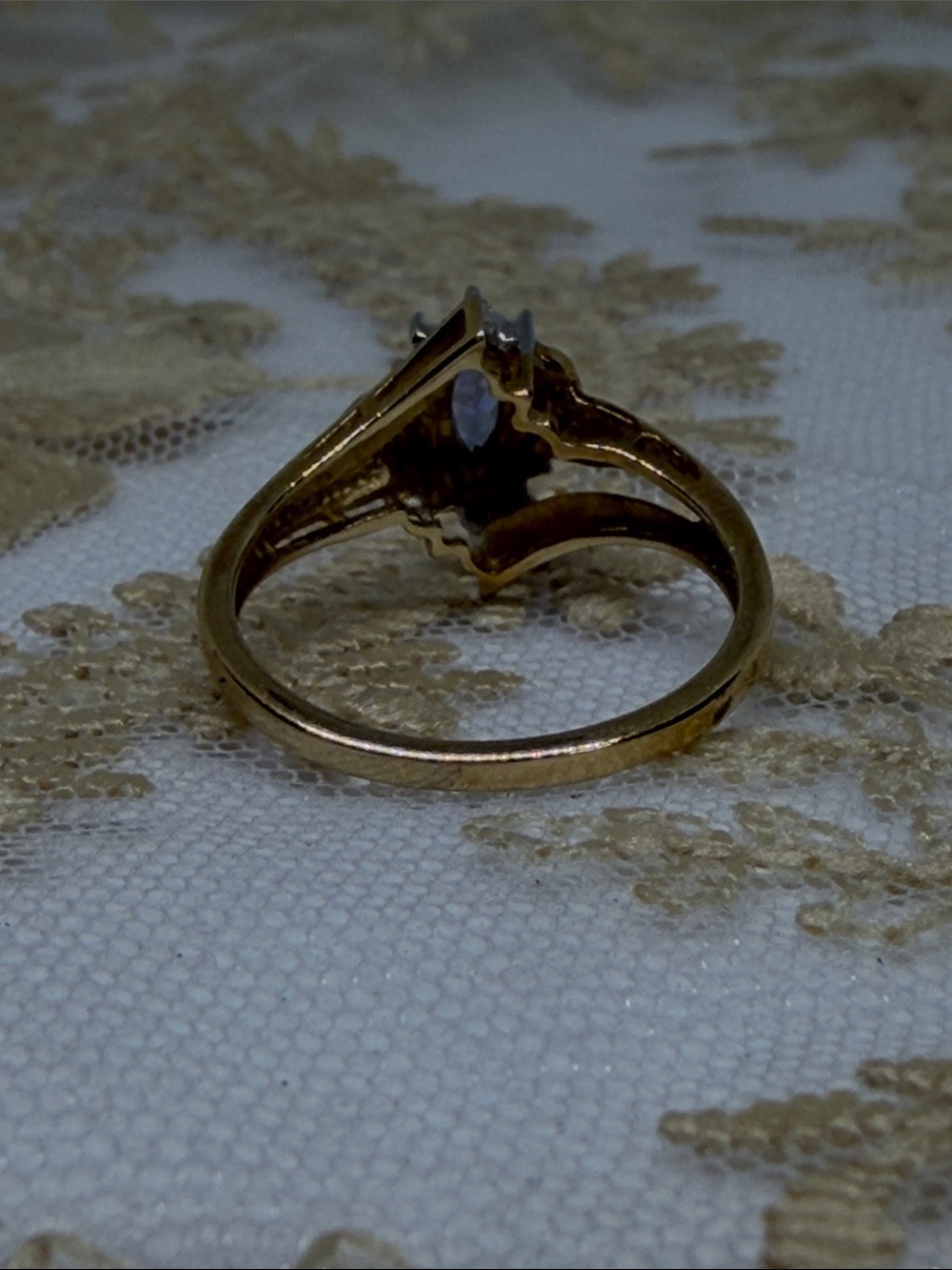 Vintage 10K Gold Tanzanite & Diamond Ring | Marquise Cut | Size 7 Estate Jewelry - Picture 9 of 9